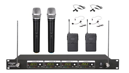GTDaudio G-380HL VHF Wireless Microphone System with 2 Handheld & 2 Headset, Lavalier (Lapel) mics