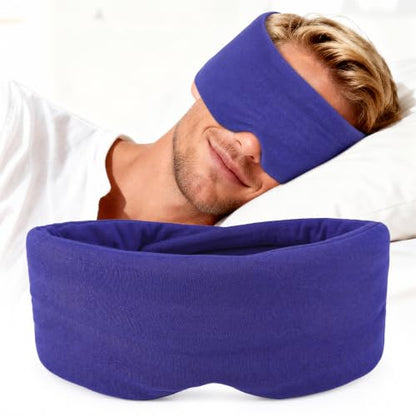 Cotton Sleep Eye Mask for Men and Women, 100% Blocking Light Sleeping Mask | Soft Zero Pressure Cooling Blackout Eye Masks for Sleep, Eye Covers for Sleeping fits All Heads Adjustable - color: Blue