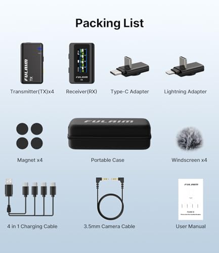 FULAIM X6 Wireless Lavalier Microphones with 4 Transmitter for iPhone, iPad, Android, Camera, Lapel Mic with 48KHz 24Bit, Noise Cancellation for Video Recording, Vlog, YouTube, TikTok