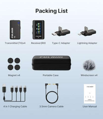 FULAIM X6 Wireless Lavalier Microphones with 4 Transmitter for iPhone, iPad, Android, Camera, Lapel Mic with 48KHz 24Bit, Noise Cancellation for Video Recording, Vlog, YouTube, TikTok