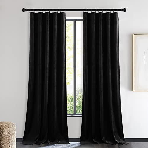 NICETOWN Insulated Black Out Velvet Curtains 90 inches Long Rod Pocket Top - color: Black Series - Black, size: 42"W x 90"L (Pack of 2)