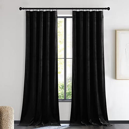 NICETOWN Insulated Black Out Velvet Curtains 90 inches Long Rod Pocket Top - color: Black Series - Black, size: 42"W x 90"L (Pack of 2)