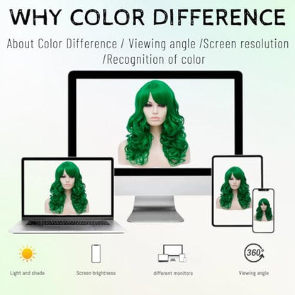Cying Lin 18" Long Curly Dark Green Beehive Wigs Heat Resistance Fiber Synthetic Hair Party Cosplay Wigs Peluca (Dark Green) - color: Dark Green