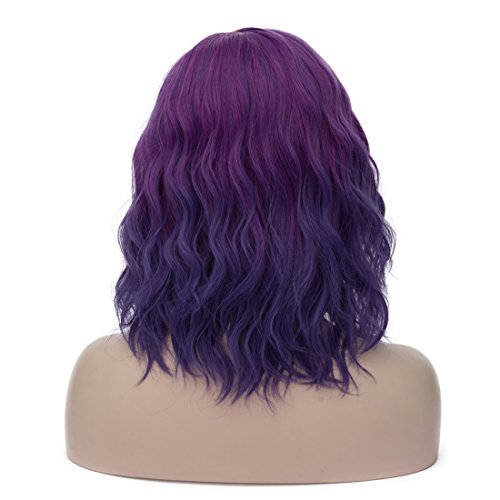 Mildiso Purple Wigs for Women Mardi Gras Wig Short Purple Bob Wig M004PR | Cute Curly Wavy Hair Wigs with Cap for Halloween Cosplay Party - color: Dark Purple