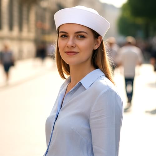 White Sailor Hat men, Captains Hat for Men, Navy Captain Hats, Costume Sailor Cap Yacht Sailors Ship Caps for Women Dressing Up Party Adults Nautical Costume, 21 Inch