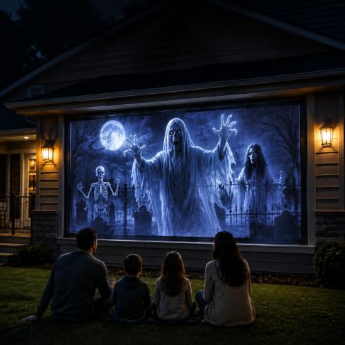 Holographic Rear Projection Screen 120 Inch for Halloween, Window Projector Screen Portable Foldable with Mounting Kit, Double Sided Hologram Illusion Video Projector Screen for Indoor Outdoor Use - size: 60"W x 106"H