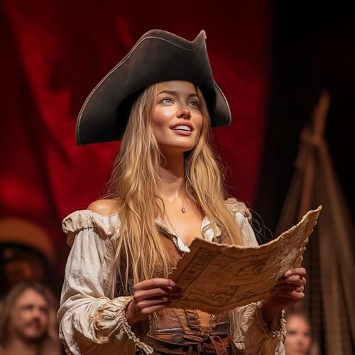 JPXH Pirate Hat for Women Colonial Tricon Hat Adult Halloween Costume Accessory