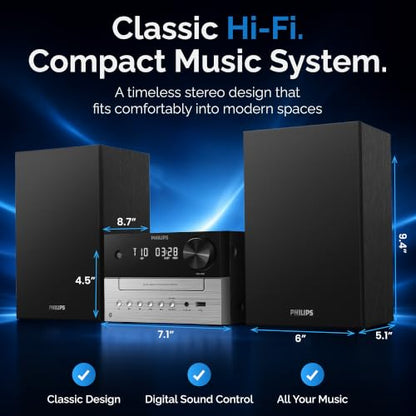Philips Bluetooth Stereo System for Home with CD Player for Home, Wireless Streaming Bluetooth 5.4 & Auracast, Upgraded 20W Sound, MP3, USB, Audio in, FM Radio, Micro Music Sound System - size: 20W Stereo system
