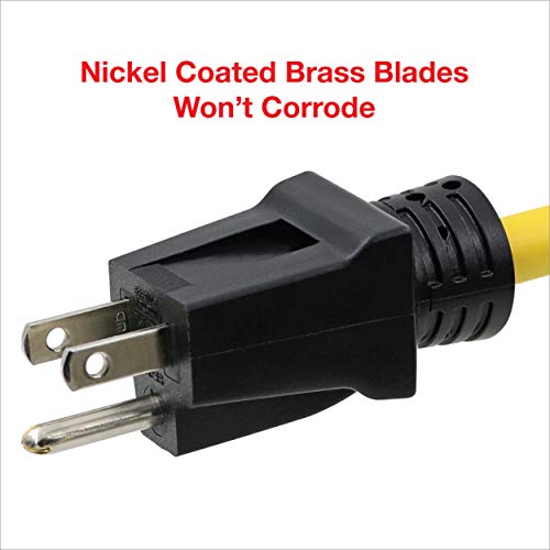 Clear Power 50 ft 12/3 SJTW Heavy Duty Outdoor Extension Cord, Water & Weather Resistant, Flame Retardant, Yellow, 3 Prong Grounded Plug, CP10145 - size: 50 ft