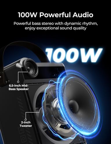 RIENOK 100W Portable Voice Amplifier with 2 Wireless Microphones S17 | Bluetooth 5.3 Big Pro Sound, Bluetooth PA System Karaoke Machine, BT/USB/TF Card/Aux/Guitar Support, Portable Speaker