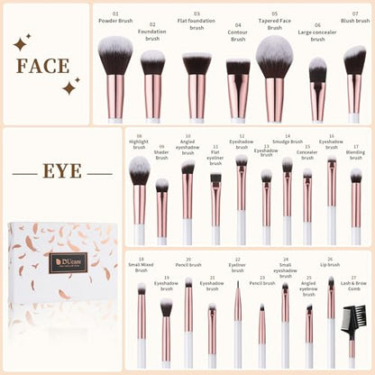 DUcare 27Pcs Makeup Brushes Professional Makeup Brush Set | Face and Eye Brush Set Ultra soft hair Foundation, Concealer, Blush, Contour, Blending, Eyeshadow Khaki Brush kit - color: white