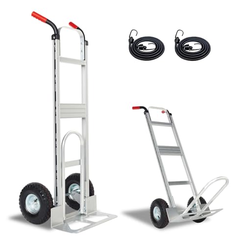 Aluminum Hand Truck Dolly Cart with 10" Pneumatic Tire,Hand Trucks Heavy Duty 600 LBS Capacity,Platform Hand Cart for Transport & Moving in Warehouse, Home, Supermarket(red)