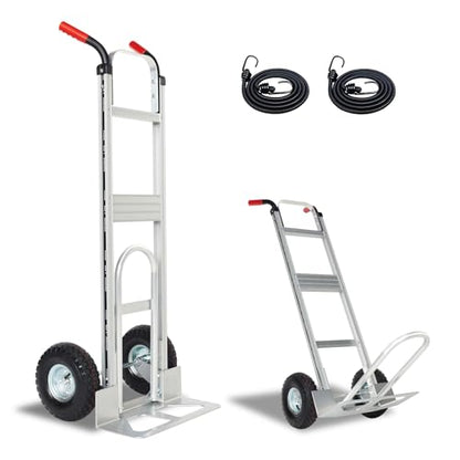 Aluminum Hand Truck Dolly Cart with 10" Pneumatic Tire,Hand Trucks Heavy Duty 600 LBS Capacity,Platform Hand Cart for Transport & Moving in Warehouse, Home, Supermarket(red)