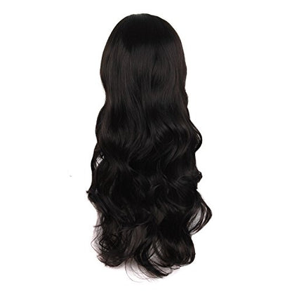 MapofBeauty 24 Inch Long Wavy Side Bangs Party Anime Cosplay Wig, Black | 60 cm Synthetic Fiber Wig, Women, Charming - color: Black