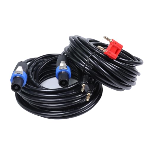 HBU Pack of 2 30 Feet Speakon to Banana Plug Cable - 2pcs 30 Ft. Compatible Dual Tips Speaker to Power Amp Cord Cables with Twist Lock - Livehouse Pro PA DJ Audio Speak-On Extension Wire - style: SPEAKON TO BANANA PLUG CABLE
