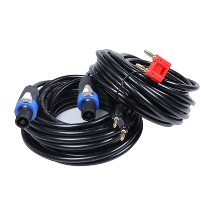 HBU Pack of 2 30 Feet Speakon to Banana Plug Cable - 2pcs 30 Ft. Compatible Dual Tips Speaker to Power Amp Cord Cables with Twist Lock - Livehouse Pro PA DJ Audio Speak-On Extension Wire - style: SPEAKON TO BANANA PLUG CABLE