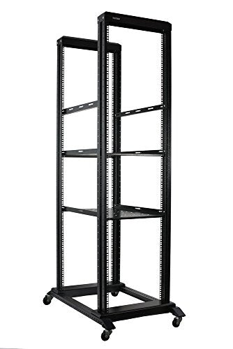 Server Rack Open Frame Rack 4 Post 19 inch Adjustable Server/Audio Rack Cold Rolled Steel with 3 Shelves (42U,24Depth) - size: 42U--24’’Depth
