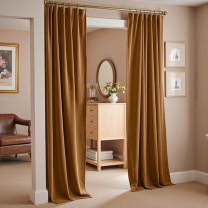 Lazzzy Extra Long Golden Brown Velvet Curtains 52×120 Inch 2 Panels | Soft Velvet, For Tall Windows & High Ceilings, Light Shifting Texture, Elegant Luxury Drape, Rich, Rod Pocket - color: R | Gold Brown, size: 52"W x 120"L (Pack of 2)
