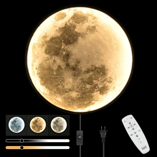 QIYIMEILUX 31.5 inch Large Moon Wall Sconce Plug in Dimmable Modern LED Wall Light with Remote Control 41W Black Wall Lamp Indoor Wall Mounted Lighting Ceiling Light for Living Room Bedroom - color: 31.5in Moon Black