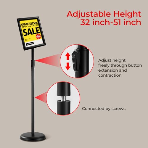 sign holder stand, floor standing sign poster stand for display, heavy duty pedestal signage stand for diplay menu advertising (Black, 8.5×11) - size: 8.5×11