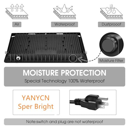YANYCN 2 Pack 100W Led Flood Lights Outdoor,3000K Warm White Super Bright 11600LM Security Lights with Plug,Exterior IP66 Waterproof FloodLight for Basketball Court, Yard, Garden, Playground - color: 3000K 100W led flood light 2 pack
