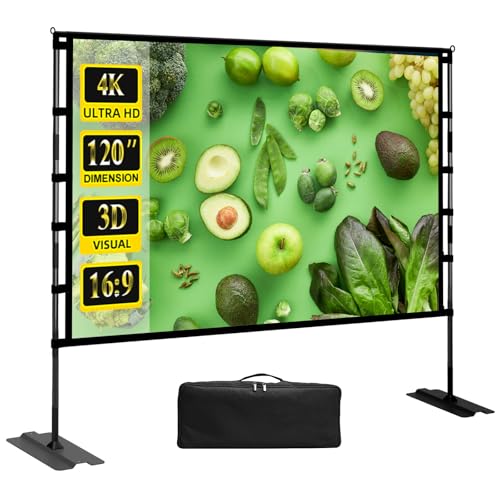Upgrade Projector Screen Heavy-Duty Stand 120 inch Portable Projection Screen 16:9 4K HD Front Projections Movies Screen with Carry Bag for Indoor Outdoor Home Theater Backyard Cinema Travel