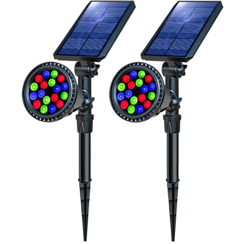 Solar Outdoor Lights, 9 Modes Color Changing 18 LED Halloween Solar Spot Lights Outdoor Waterproof Spotlight Landscape Light Solar Powered for Garden Yard Tree Flag Patio Christmas(2 Pack) - color: Multicolor, size: 2 PACK