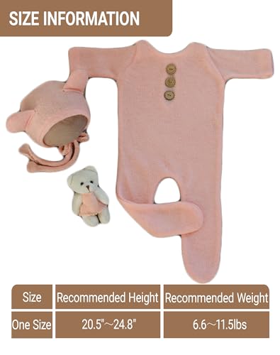 Zeroest Newborn Photography Bear Outfit Baby Photoshoot Props | New Born Boy Girl Hat Clothes Set, Infant Photo Prop Outfits - color: Pink
