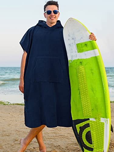SUN CUBE Surf Poncho Changing Robe with Hood, Wetsuit Changing Hooded Towel | Thick Quick Dry Microfiber, Wetsuit Changing Towel, Surfing Beach Swim Outdoor Sports Cover Up, Adult Wearable Poncho - color: Navy