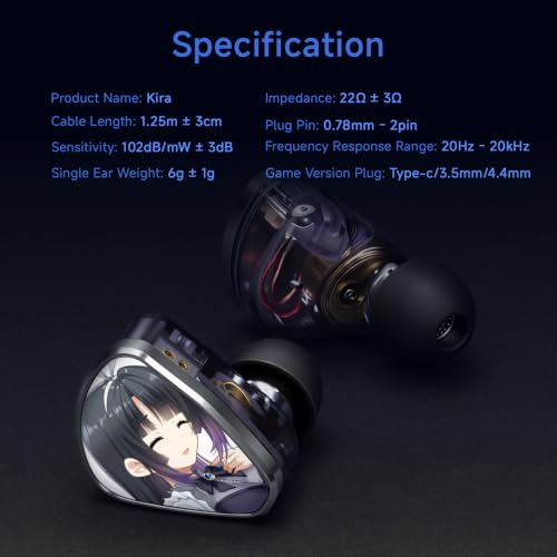 CVJ Kira Aureus in Ear Monitor Headphone,Wired Earbuds IEM 1DD HiFi Earbud | Single Driver, 0.78mm 2-pin 4.4mm Jack, Clear Sound & Deep Bass,Detachable 4.1ft Cable for Singer Musicians DJ(no Mic) - color: Kira Aureus, style: 4.4mm