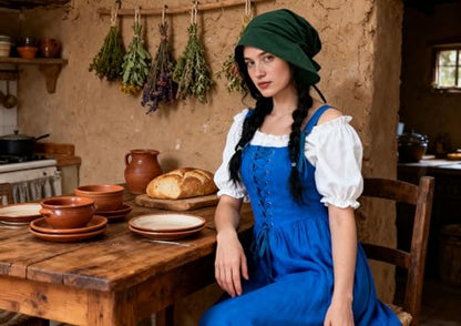 DAZCOS Renaissance Coif Cap Medieval Peasant Amish Hat Colonial Bonnet with Ties for Women for LARP - color: Green