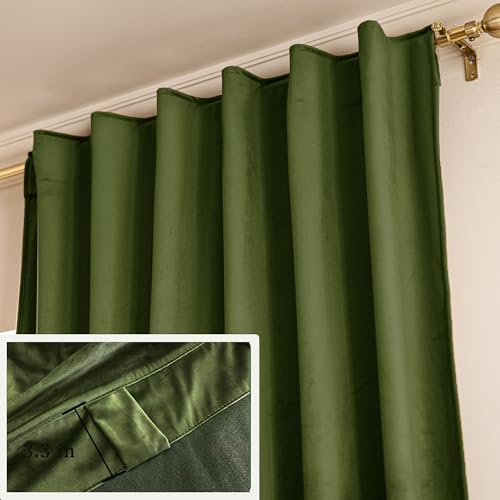 YOFUN 90 inches 2 Panels, Hunter Green Blackout Luxury Velvet Curtains Thermal Insulated Heat Block Soundproof Window Panels Soft Drapes for Bedroom Living Room, Rod Pocket & Back Tab, W52 x L90 - color: Hunter Green, size: 52"W x 90"L (Pack of 2)
