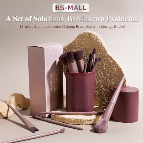 BS-MALL Makeup Brush Set 18 Pcs Premium Synthetic Foundation Powder Concealers Eye shadows Blush Makeup Brushes with black case (D-Brown) - color: D-Brown