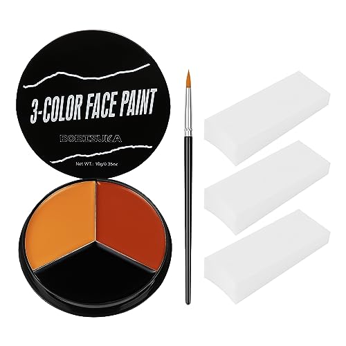 Black Red Orange Face Body Paint + 3PC Sponge + Brush, Colored Eye Black for Baseball Softball Sport Games, Face Painting Kit for Halloween Makeup, Pumpkin Cosplay, Costume, SFX Makeup, Theme Parties - color: PUMPKIN