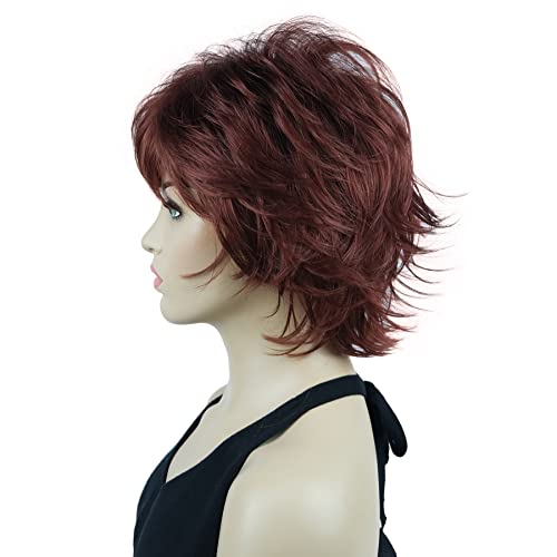 Lydell Short Layered Shaggy Wavy Full Synthetic Wigs (131 Burgundy Red) - color: #131 Burgundy Red