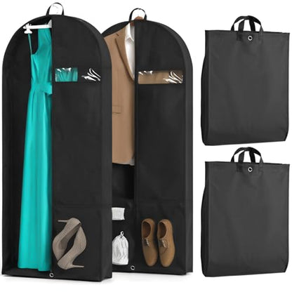 2 Pack Heavy Duty Garment Bags for Travel Suit Bags, Dress Bags, Garment Bags for Hanging Clothes with Pockets Men's Suit Holder for Cospaly, Shirts, Coats, Dresses (Black, 2Pack 43") - size: 2Pack 43"-2 Mesh Pockets