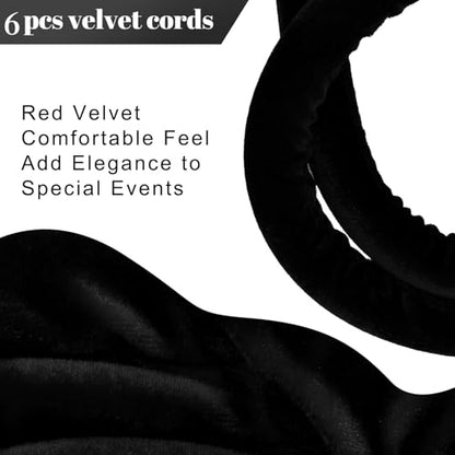 6 Pieces Velvet Stanchion Rope Bulk 4 Feet Party Crowd Control Barrier Safety Velvet Rope with Gold Hook for Movie Theater Opening, Hotel, Carpet, Not Include Stanchion Post(Black) - color: Black