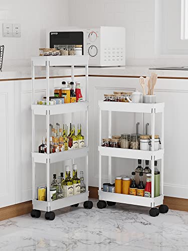 Sooyee 4 Tier Slim Rolling Cart, Utility Storage Cart with Wheels,White - color: White, size: Slim 4 Tier