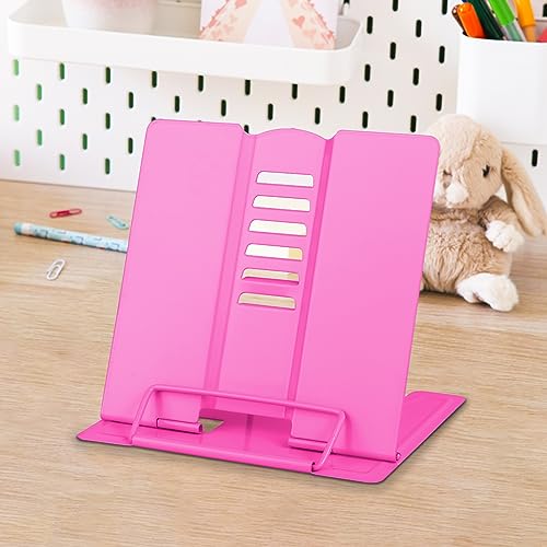 Honagu Small Book Stand Book Holder Metal Desk Book Stand for Reading Hands Free, Adjustable Cookbook Documents Holder, Portable Bookstand for Music Books, Textbook, Recipe, Tablet, Ipad (Rose Red) - color: Rose Red
