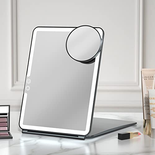 FUNTOUCH 2500mAh 10x7.5 Portable Large Travel Makeup Mirror with Light - color: Black a