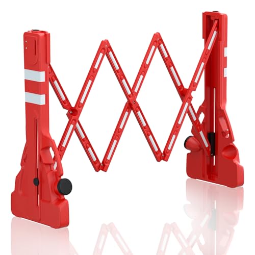 RELIANCER Expandable 7.41ft Safety Barricade,Retractable Security Barrier Water Filled Weighted Base,Adjustable Traffic Barricades,Outdoor Crowd Control Barriers,Driveway Isolation Gate,Garden Fence - color: Red