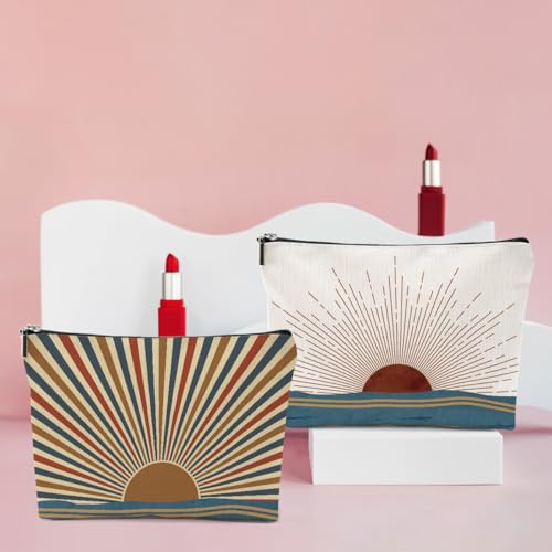 4PCS Sunshine Makeup Bag, Boho Gifts for Women, Natural Linen Zipper Pouch | Sunlight Rays Nature Best Sunshine Gifts for Girls Sister Travel Boho Cosmetic Bag - color: Multicolor 0096