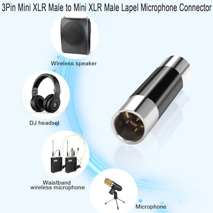 QIANRENON Mini XLR Male to Mini XLR Male Extender Adaptor Gold Plated 3Pin Mini XLR Plug to Mini XLR Plug Balanced Microphone Connector Coupler, for Lapel Wireless Microphone Medical Equipment - style: M-M