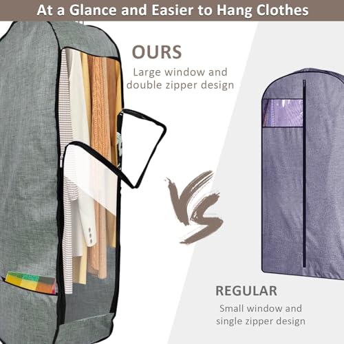 2PCS 50”Garment Bags for Hanging Clothes,Chakera Large Breathable Garment Bag for Closet Storage with 10”Gusseted,Clear Clothing Storage Garment Cover for Dress Sweater with Double Zipper,Grey - size: 50''*24''*10''(2PCS）