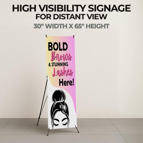 DreamController Lashes & Brows X-Stand Banner by DC | 30"x65" Tripod Display | Bold Brows Stunning Lashes Here Vertical Banner for Trade Shows & Events | Made in USA | (Stand Not Included) - color: Bold Brows Stunning Lashes Here, size: X Banner - 30x65"
