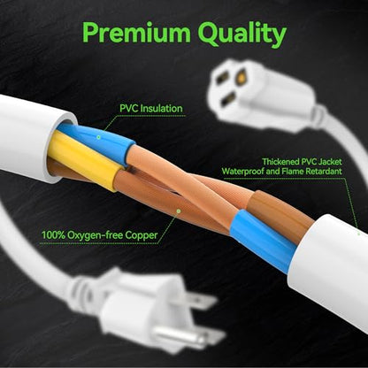 Power Extension Cord 1FT/12Inch, Short 3 Prong Electric Extension Cable Outlet Saver, Single Outlet, Outdoor and Indoor, Heavy Duty, Waterproof, Flexible, 16 AWG, SJTW, 13A 125V Extender Wire(White) - size: 1 FT