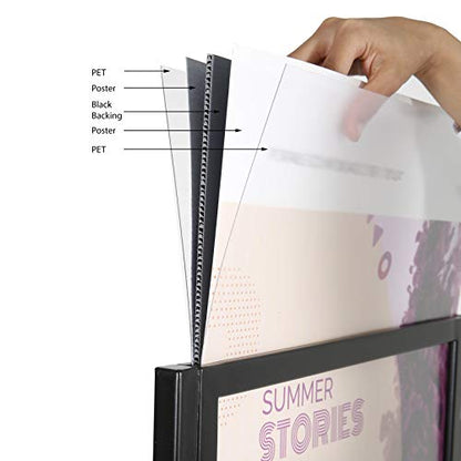 M&T Displays Metal Eco Info Board, Black 24x36 Inches Slide-In Poster Sign Holder 1 Tier Double Sided Floor Standing Pedestal Advertising Display with Backing and Anti-Glare PET Cover