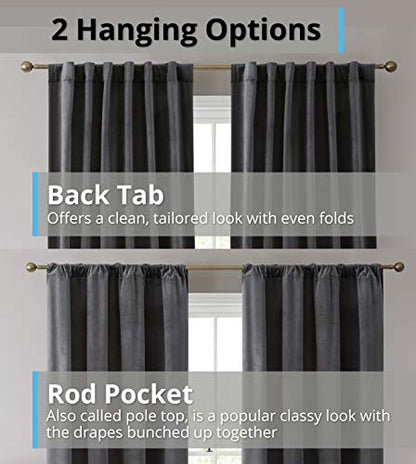 HLC.ME Lopez Velvet Premium Privacy Back Tab Rod Pocket Window Treatment Curtain Drapery Panels for Bedroom & Living Room - Set of 2 Panels (54 x 84 inches Long, Charcoal Grey) - color: Charcoal Grey, size: 54"W x 84"L (Pack of 2), style: Back Tab Rod Poc