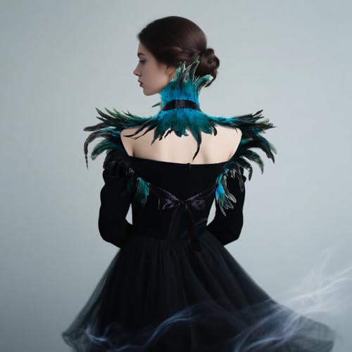 2Pcs Witch Feather Shawl Wrist Cuff for Women | Gothic Crow Shrug Shawl, for Halloween, Feather Costume Accessories - color: Blue