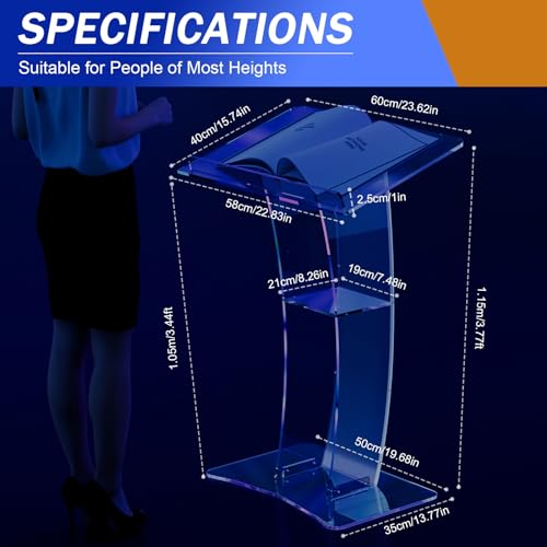 Slanted Podium Lectern Conference Pulpit Acrylic Podium Clear Transparent Church Lectern Pulpit Office Stand up Floor-Standing Podium Lectern (Type 3)